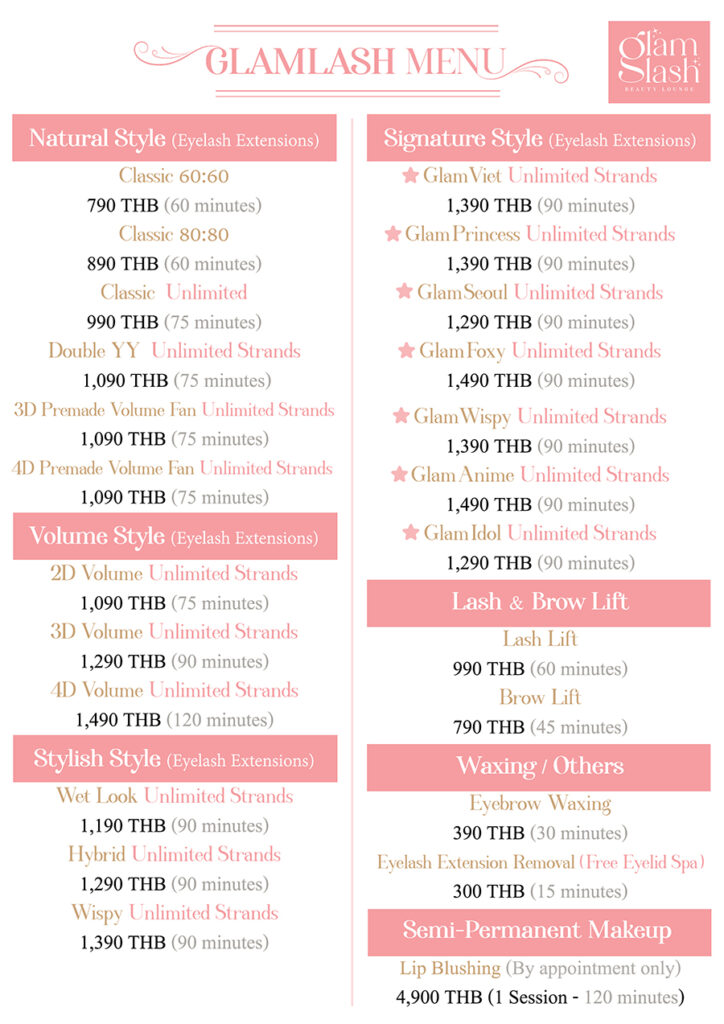 Glamlash Menu and Timing
